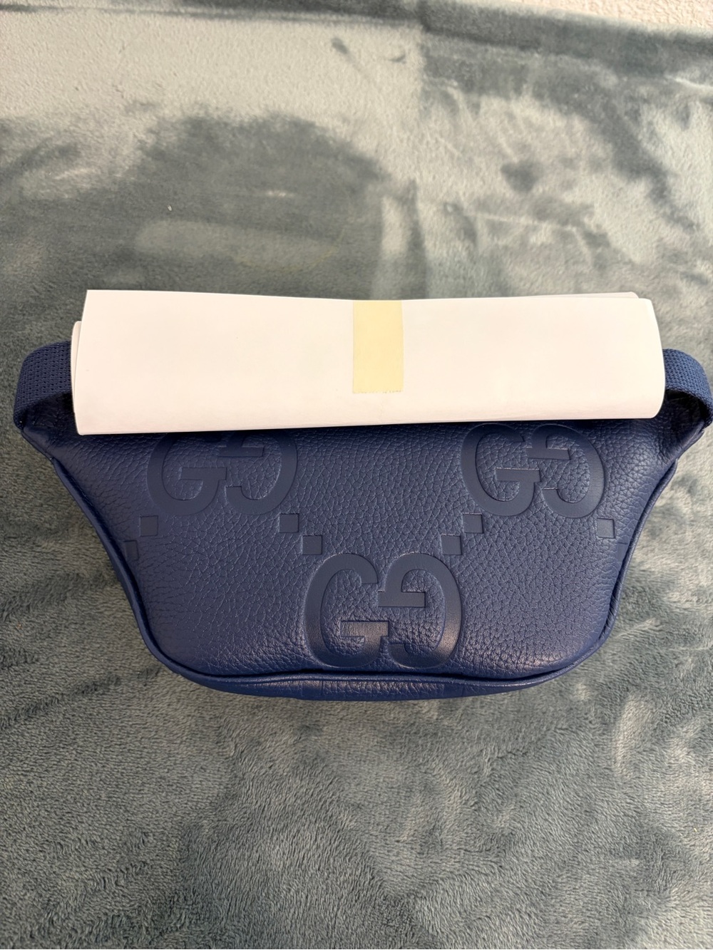 Brand New Gucci Jumbo GG Small Belt Bag Blue Embossed Leather - Picture 5 of 11